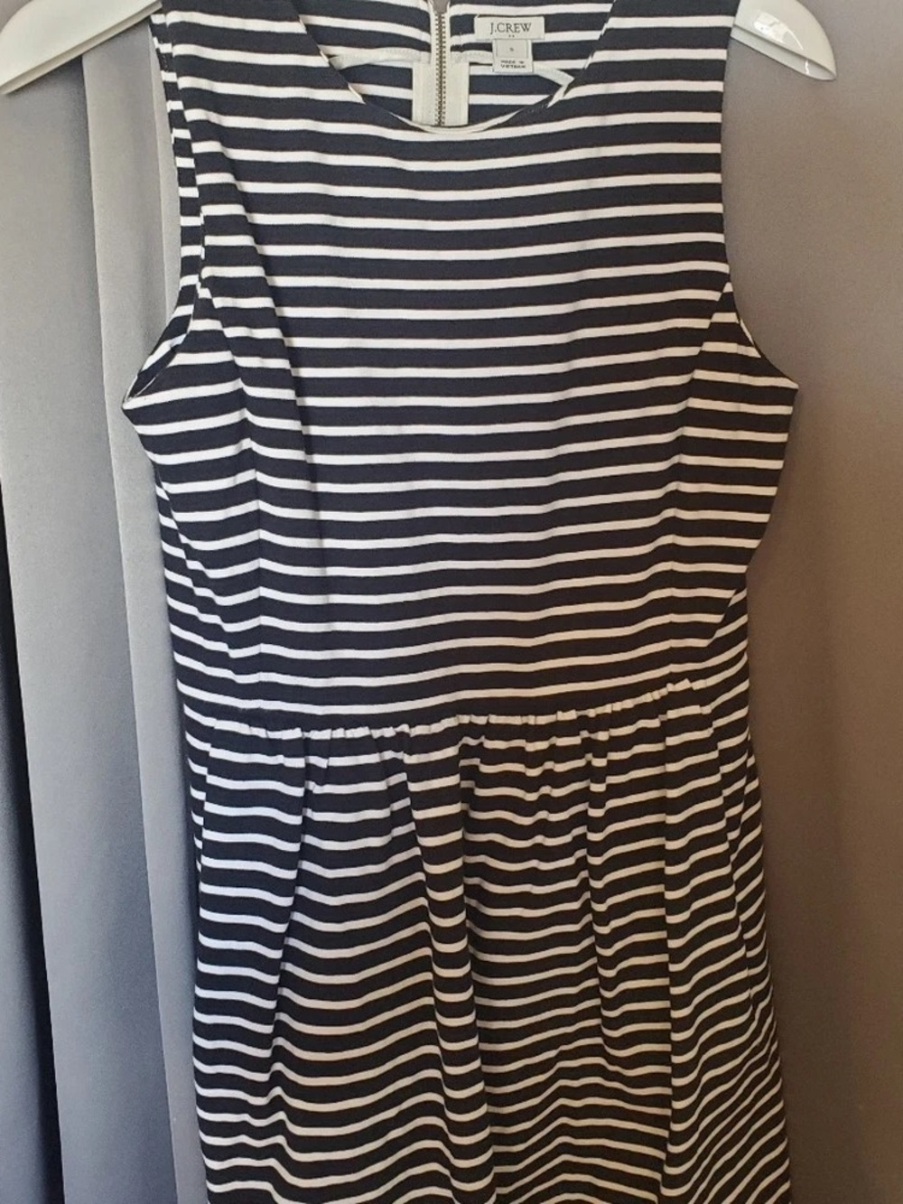J. Crew Navy and White Striped Sleeveless Fit-and-Flare Dress
